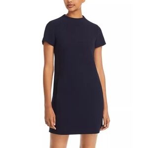 Theory Navy Blue Mock Neck Short Sleeve Sheath Mini Dress Women Size 8